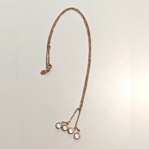 AVON 70s Vintage Gold Tone Necklace With Four Clear Rhinestones - Picture 1 of 4